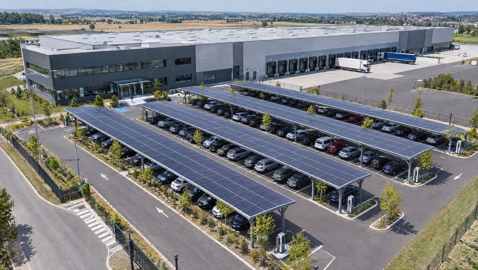 Le même parking couvert d'ombrières photovoltaïques